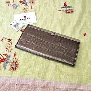 MUNDI Wallet/Clutch pewter color Embossed Leather NWT